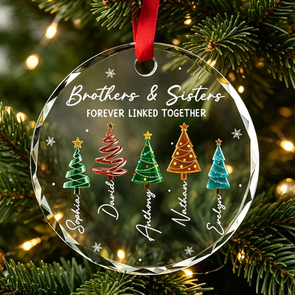 Crystal Ornament With Sibling Bond Quote & Snowy Trees, Personalized Creative Gift for Brother & Sister