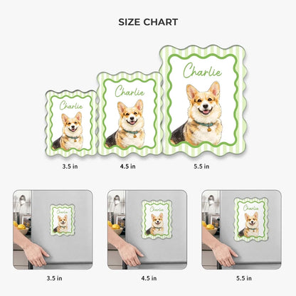 Personalized Acrylic Magnet, Watercolor Seated Pet Portrait for Refrigerator Decor, Unique Gift for Pet Owners