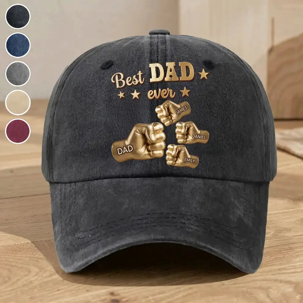 Personalized Washed Denim Baseball Cap, Gold Best Dad Fist Bump Design, Unique Gift for Dad