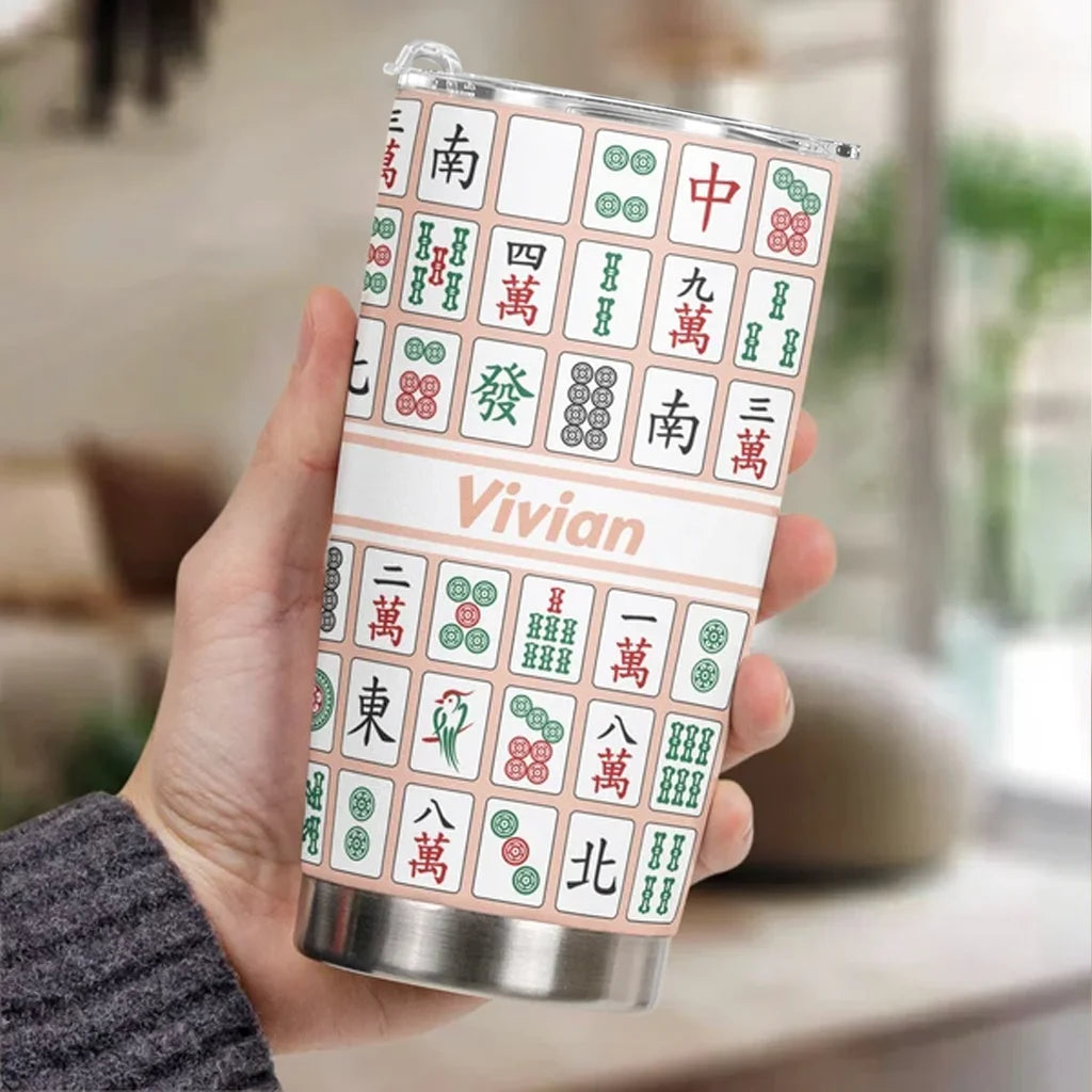 Personalized Insulated Travel Tumbler with Colorful Mahjong Tiles, Unique Gift for Mahjong Lovers