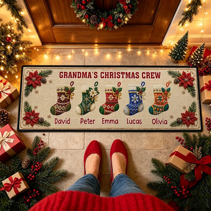 Grandma's Christmas Crew Standard Doormat, Personalized Family Welcome, Unique Christmas Gift for Grandma