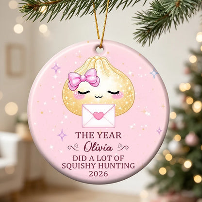 Personalized Ceramic Ornament, Cute Pink Dumpling Squishy Hunter, Unique Gift for Kids and Collectors