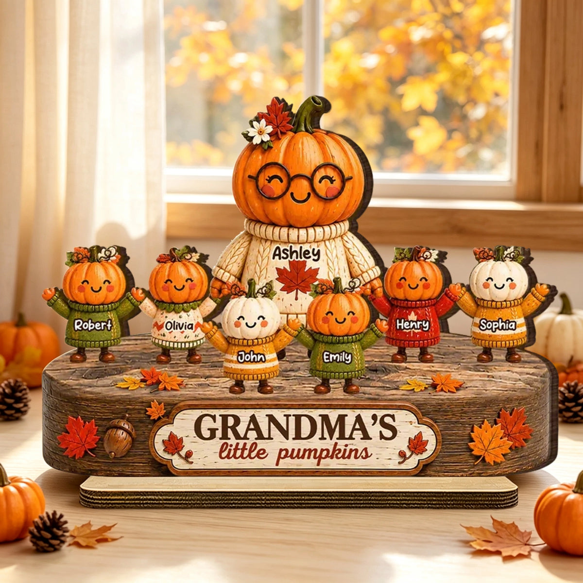Personalized 2-Layer Wooden Plaque, Grandma's Little Pumpkins Fall Decor, Unique Gift for Grandma