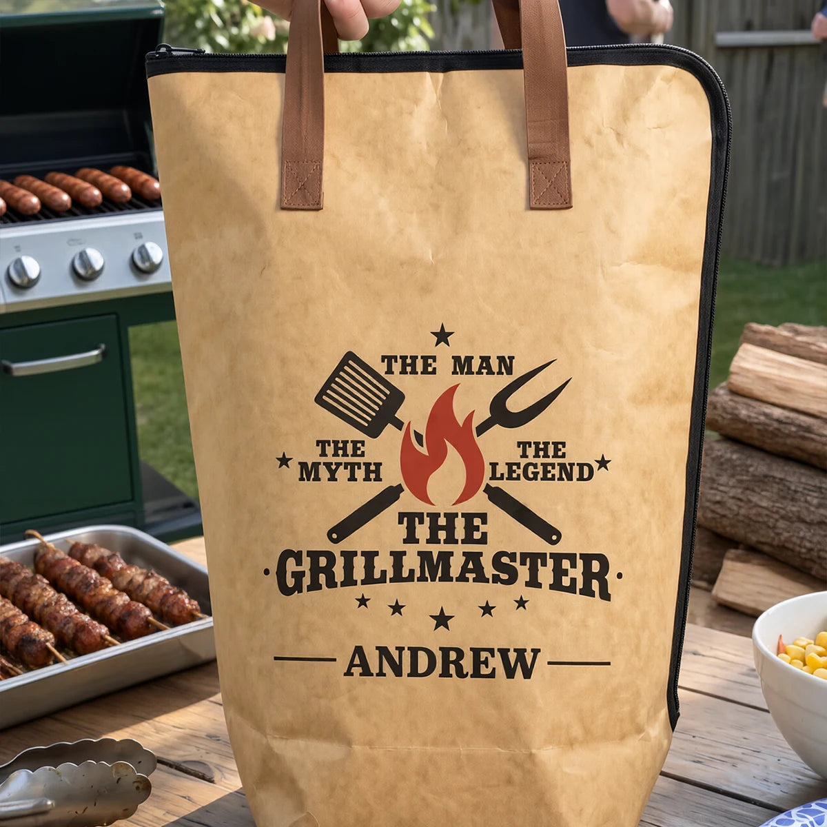 Personalized BBQ Resting Bag, Flame and Grill Tool Design for Backyard Cookouts, Unique Gift for Grill Lovers