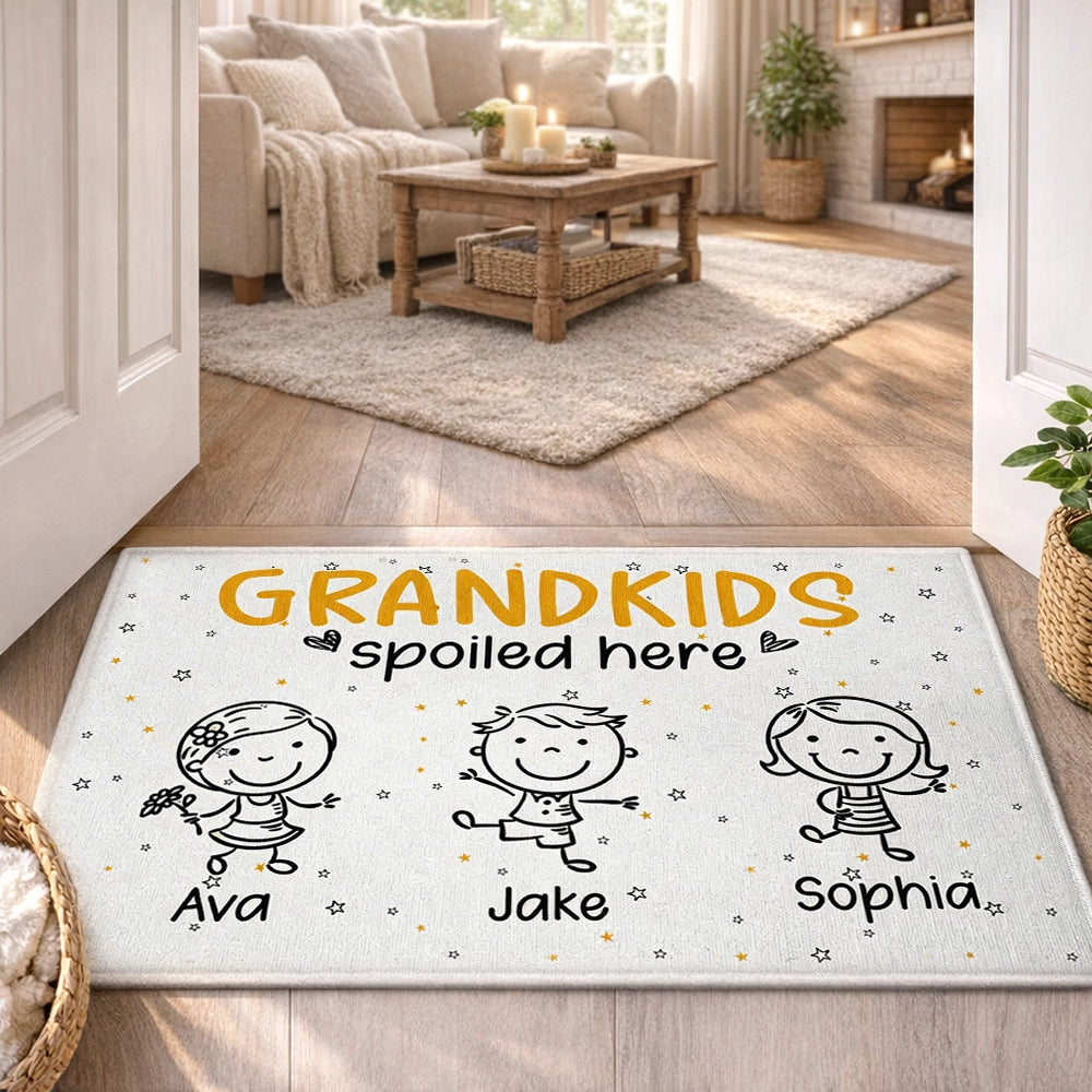 Personalized Grandkids Spoiled Here Standard Doormat - Cute Cartoon Entryway Decor, Unique Gift for Grandma & Grandpa