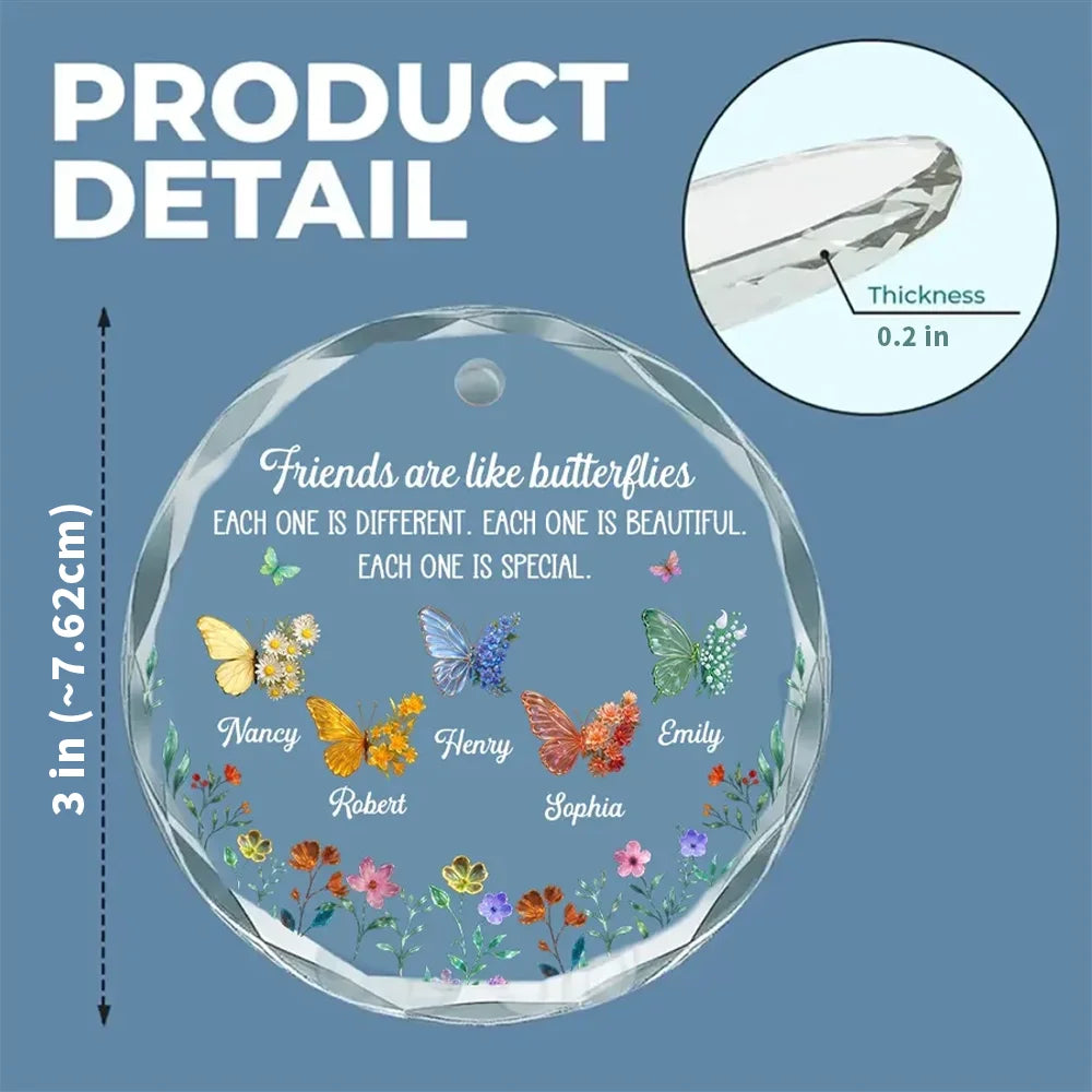 Personalized Crystal Ornament With Butterfly Friends Quote, Unique Creative Gift For Friends
