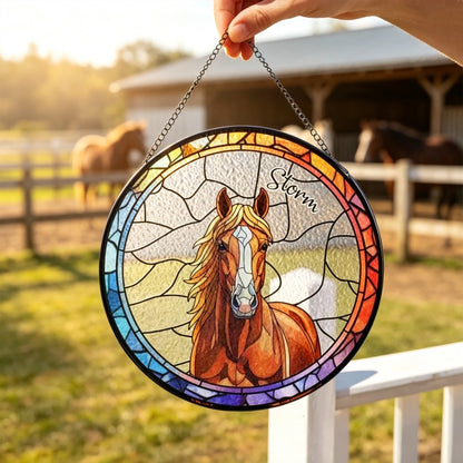 Personalized Glass Suncatcher Ornament, Colorful Horse Memorial Window Decor, Creative Gift for Pet Owners