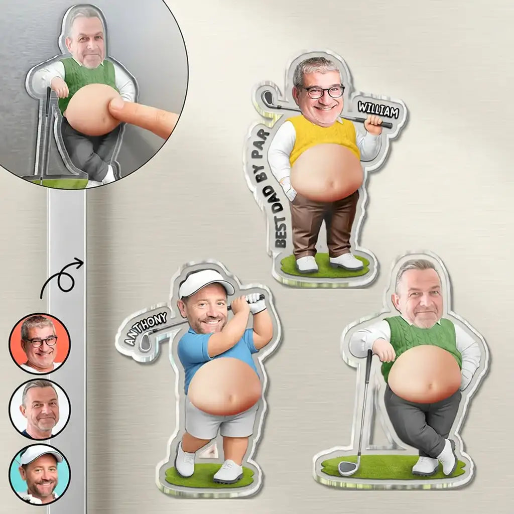 Personalized Custom Photo Silicone Belly Acrylic Magnet, Golf Dad Squishy Fridge Decor, Unique Creative Gift