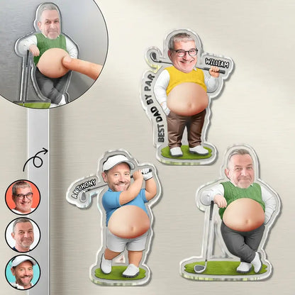 Personalized Custom Photo Silicone Belly Acrylic Magnet, Golf Dad Squishy Fridge Decor, Unique Creative Gift
