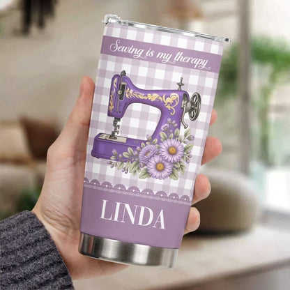 Personalized Insulated Travel Tumbler, Purple Floral Sewing Machine, Unique Gift for Sewing Lovers