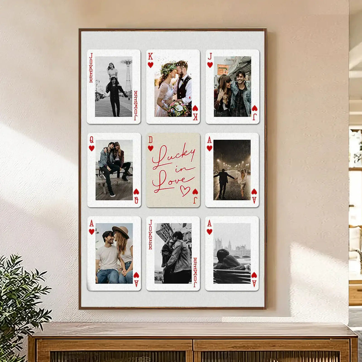 Personalized Poster, Lucky in Love Photo Cards with Kissing & Holding Hands, Unique Gift for Couple