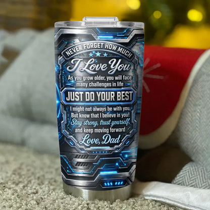 Insulated Travel Tumbler for Son, Stay Strong Trust Yourself Design, Creative Gift with Blue Tech Style