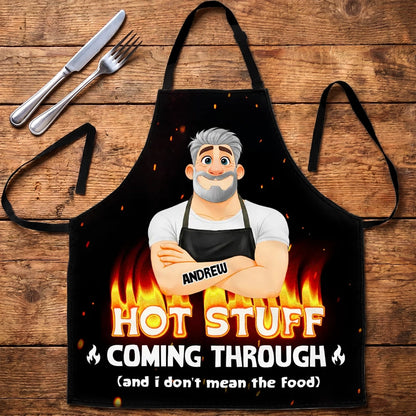 Custom Apron with Funny Hot Stuff Quote, Creative Gift for Dad's BBQ Nights & Kitchen Laughs