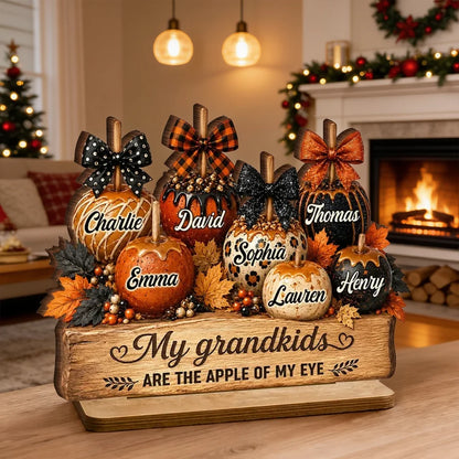 Personalized 2-Layer Wooden Plaque with Fall Grandkids Pumpkins, Unique Gift for Grandma