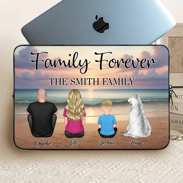 Family Forever Beach Design - Personalized Laptop Sleeve, Wooden Carhanger, LED Plaque, Keychain, Poster, Wallet Card, and Pillow, Unique Gift