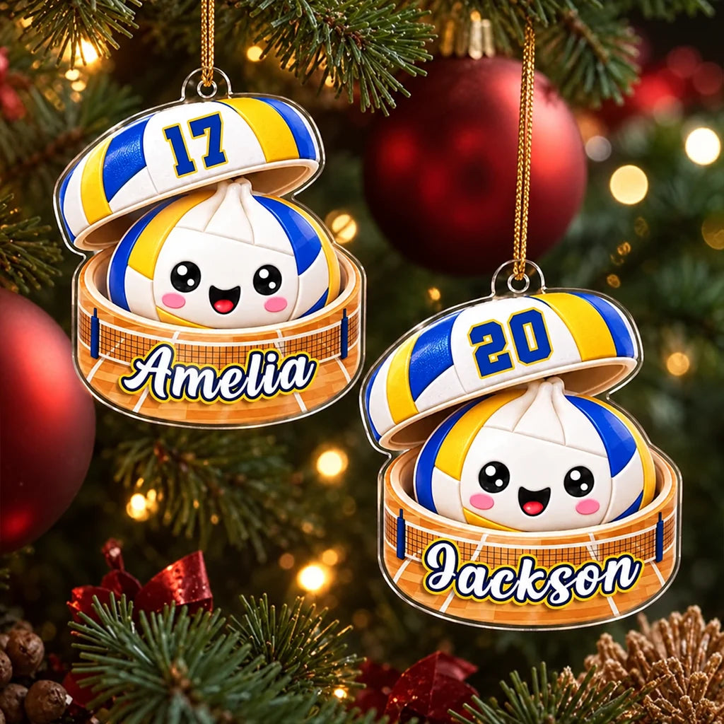 Personalized Acrylic Ornament, Cheerful Volleyball Dumpling Hanging on a Lit Tree, Creative Gift for Daughter or Son