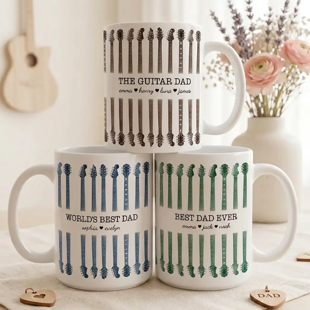 Guitar Dad Ceramic Mug, Custom Music Design Creative Gift for Dad's Morning Coffee