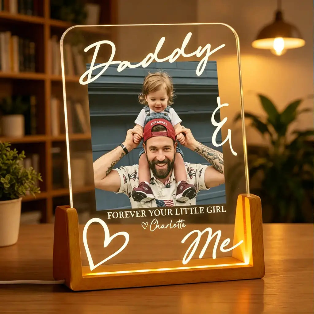 Forever Your Little Girl Personalized LED Light Frame, Daddy & Me Unique Gift for Dad, Warm Bedside Glow
