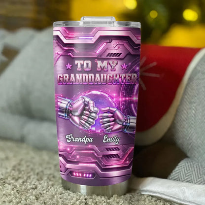 Personalized Insulated Travel Tumbler, Clasped Robot Hands, Unique Motivational Gift for Granddaughter