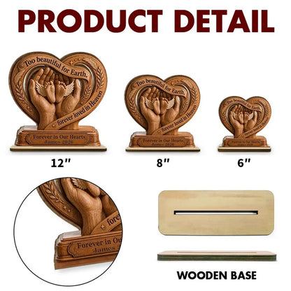 Personalized 2-Layer Wooden Plaque, Warm Brown Winged Baby Feet in Loving Hands, Unique Memorial Gift for Parents