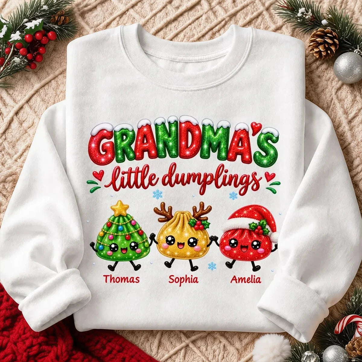 Personalized Classic Tee, Grandma's Little Dumplings Holding Hands, Unique Christmas Gift for Grandma