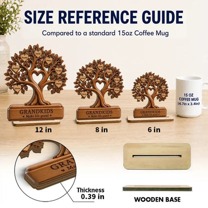 Grandkids Make Life Grand Personalized 2-Layer Wooden Plaque, Warm Brown Family Tree, Unique Gift for Grandparents