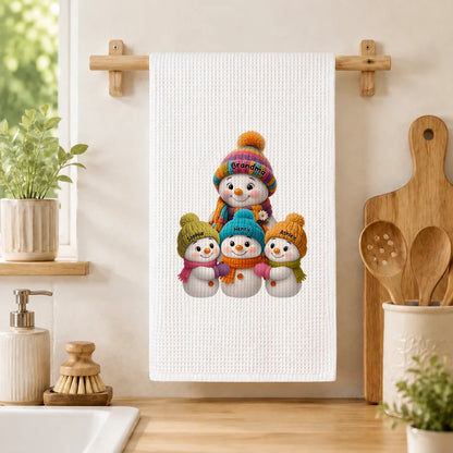 Personalized Mug with Colorful Snowman Family Gathered Together, Christmas Scene, Unique Gift for Grandma