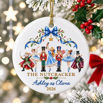 Personalized Ceramic Ornament with Dancing Ballerinas and Nutcracker Cast, Unique Gift for Ballet Dancers