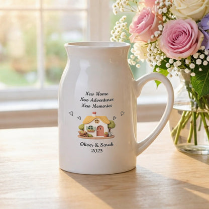 Personalized Handled Vase with Cottage Hearts Design, Creative Gift for Couples Starting a New Home