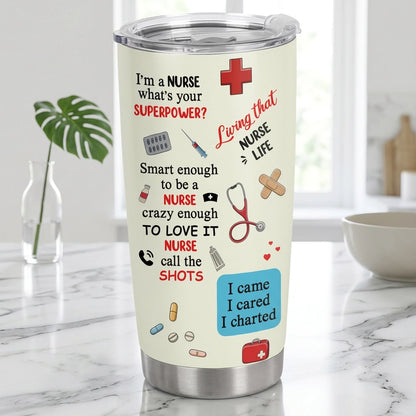 Personalized Insulated Travel Tumbler for Nurses - World's Best Nurse Cute Cartoon Design, Unique Gift for Her