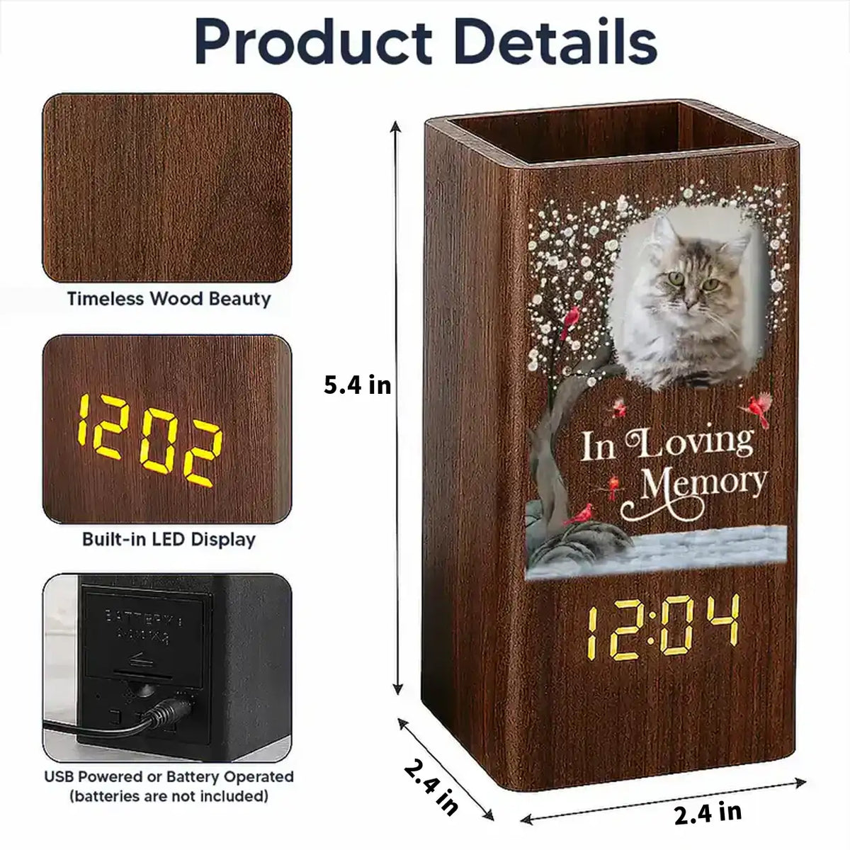 Personalized Wooden Pen Holder Clock With Senior Portrait, I'm Always With You, Creative Gift for Family