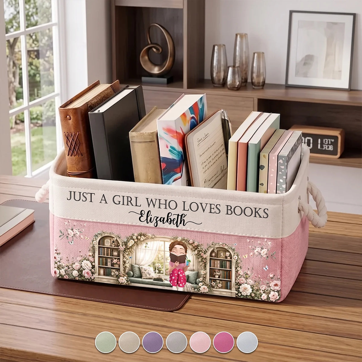 Personalized Cotton Linen Rope Basket, Book Lover Storage, Unique Gift for Her