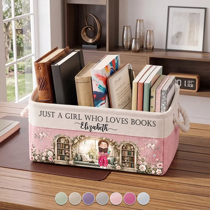 Personalized Cotton Linen Rope Basket, Book Lover Storage, Unique Gift for Her