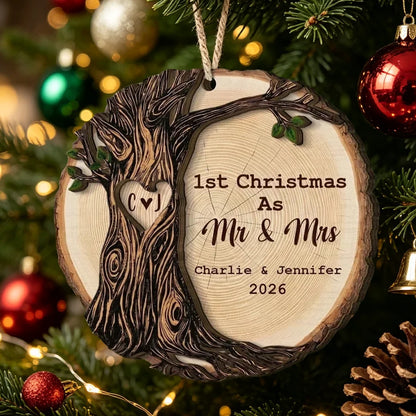 Personalized Wooden Ornament, First Christmas as Mr & Mrs Keepsake for the Tree, Creative Gift for a Couple