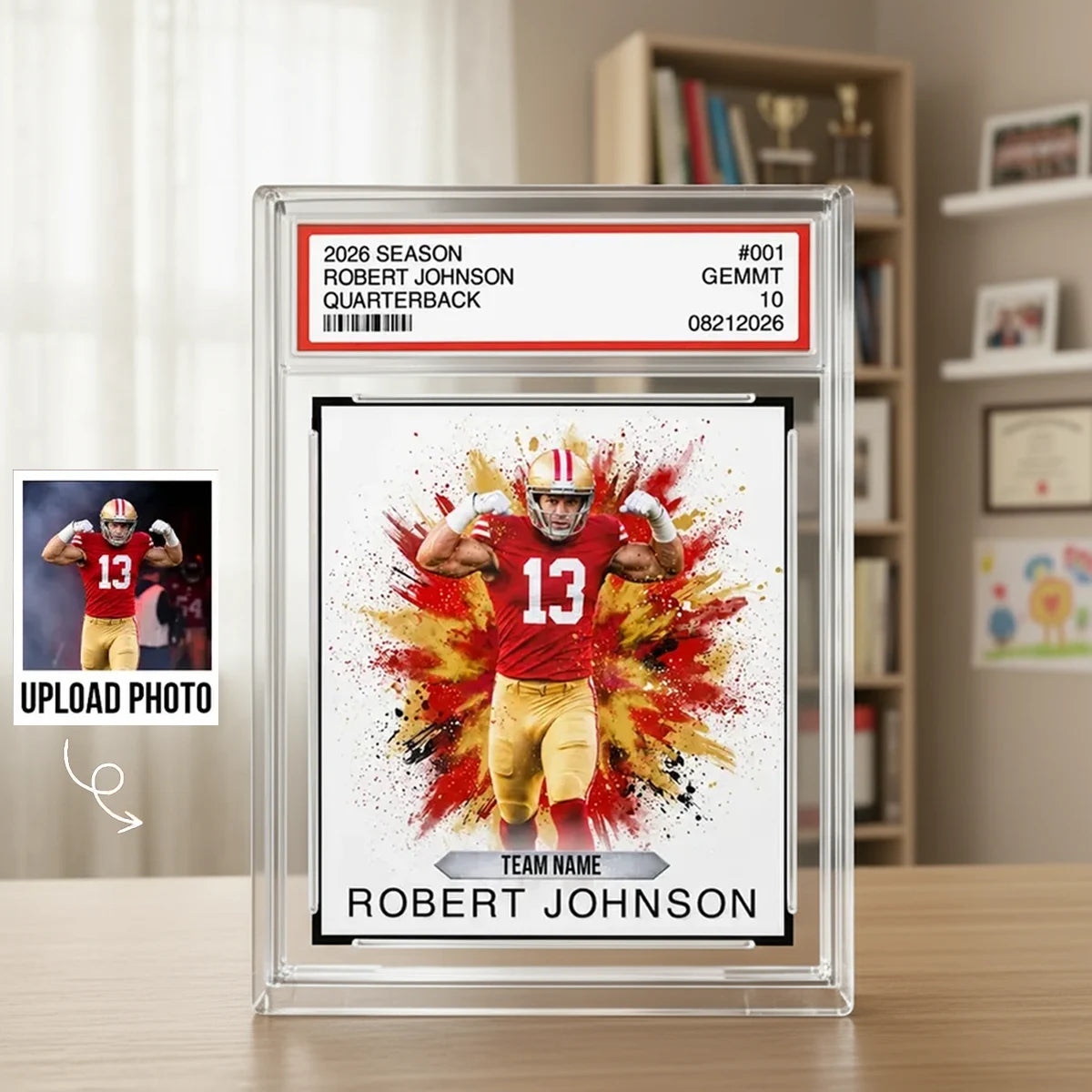 Rectangle Acrylic Block Plaque, Personalized Red & Gold Football Keepsake, Creative Gift for Players