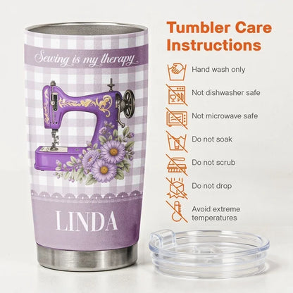Personalized Insulated Travel Tumbler, Purple Floral Sewing Machine, Unique Gift for Sewing Lovers
