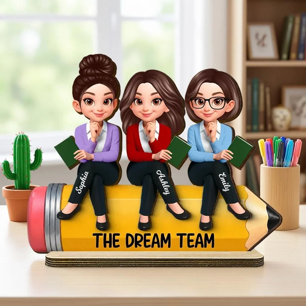 Personalized 2-Layer Wooden Plaque, Teacher Colleagues Dream Team Pencil Unique Gift