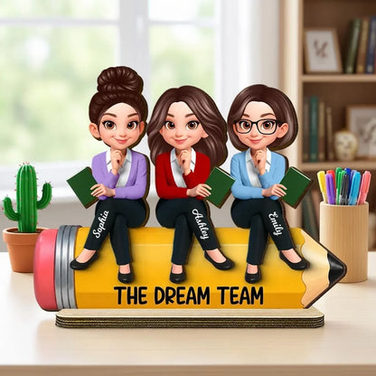 Personalized 2-Layer Wooden Plaque, Teacher Colleagues Dream Team Pencil Unique Gift