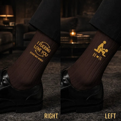 Personalized Embroidered Socks, Dark Brown and Gold Cheeky Design, Unique Gift for Husband