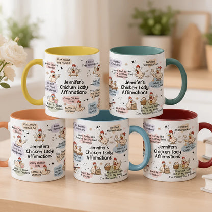 Chicken Lady Affirmation Two-Tone Mug, Personalized Farm Humor and Cute Chickens, Creative Gift for Her