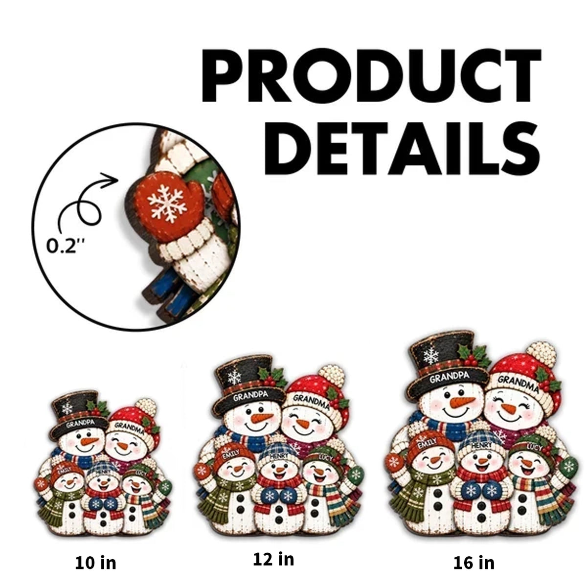 Personalized Wooden Sign with Colorful Snowman Family, Christmas Decor, Unique Gift for Grandparents