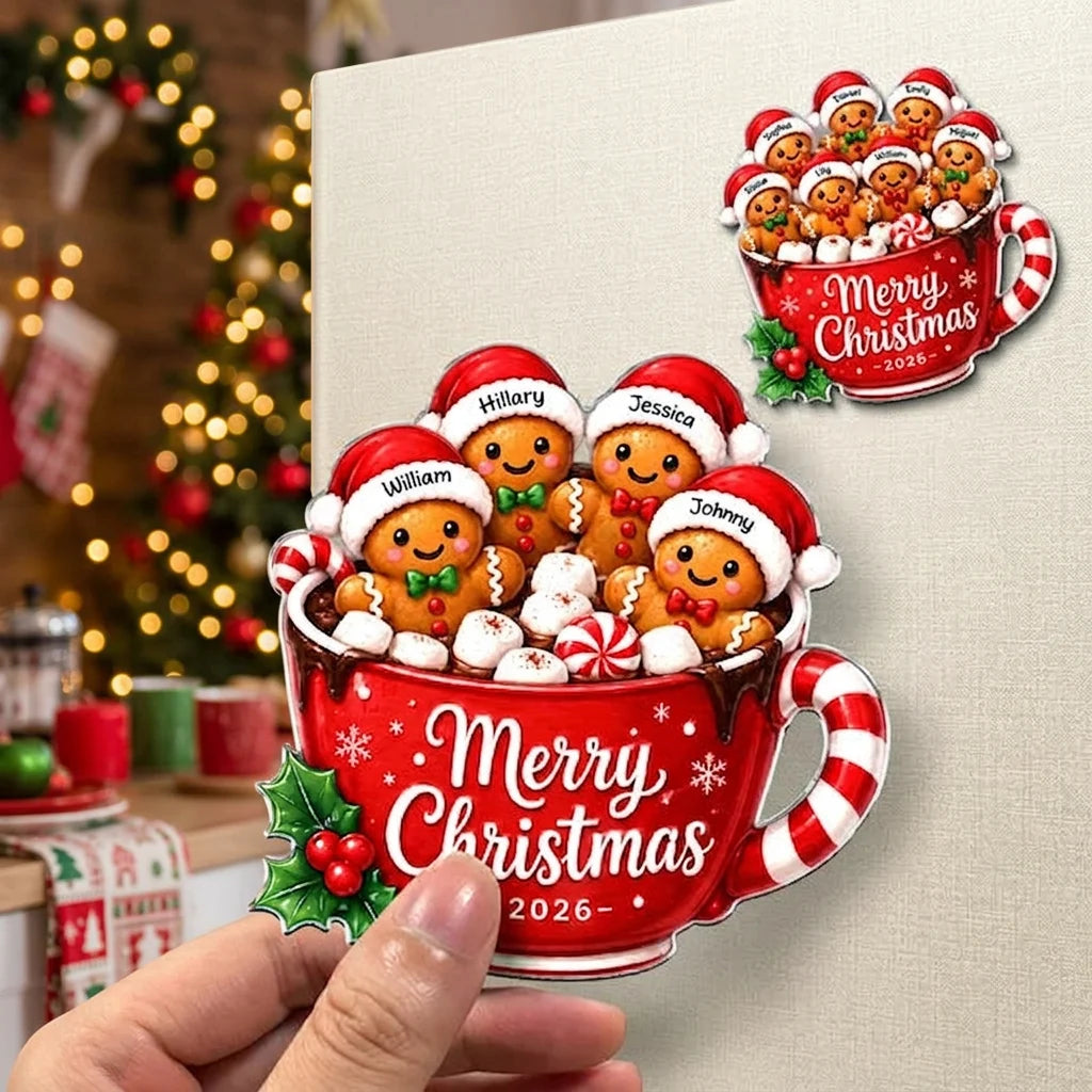 Personalized Acrylic Fridge Magnet, Colorful Gingerbread Family Christmas Decor, Unique Gift for Family