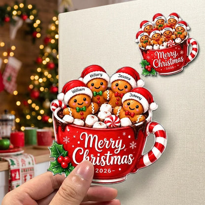 Personalized Acrylic Fridge Magnet, Colorful Gingerbread Family Christmas Decor, Unique Gift for Family