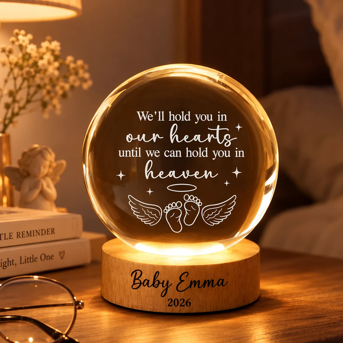 Personalized Globe Lamp with Angel Baby Footprints, Warm Memorial Decor, Unique Gift for Grieving Parents