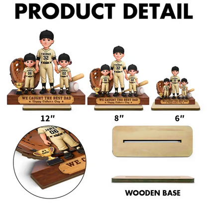 Personalized 2-Layer Wooden Plaque, Baseball Dad & Kids Holding Hands, Unique Father's Day Gift for Dad