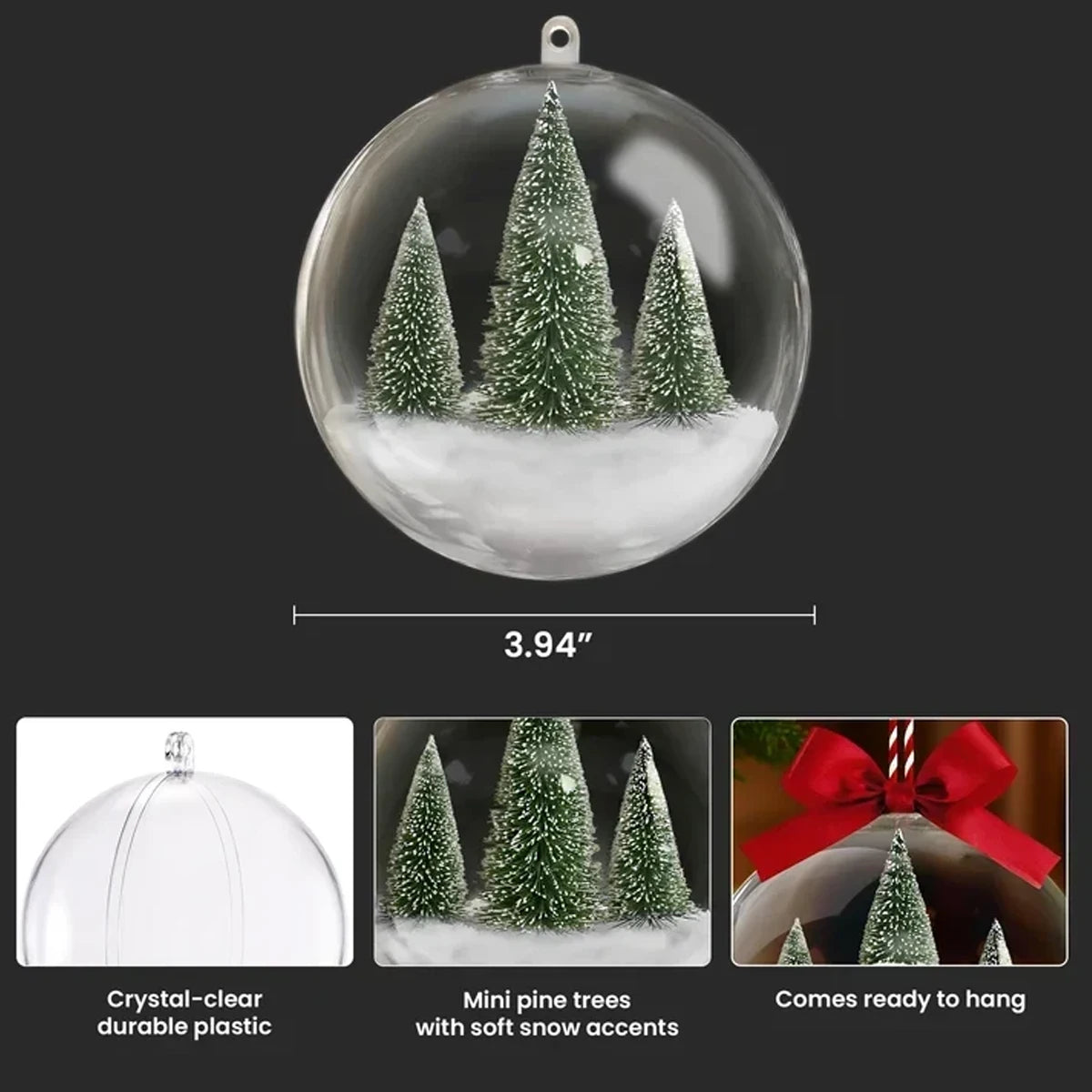 Personalized Acrylic Snow Globe Ornament, Smiling Family in Snowy Trees, Unique Christmas Gift