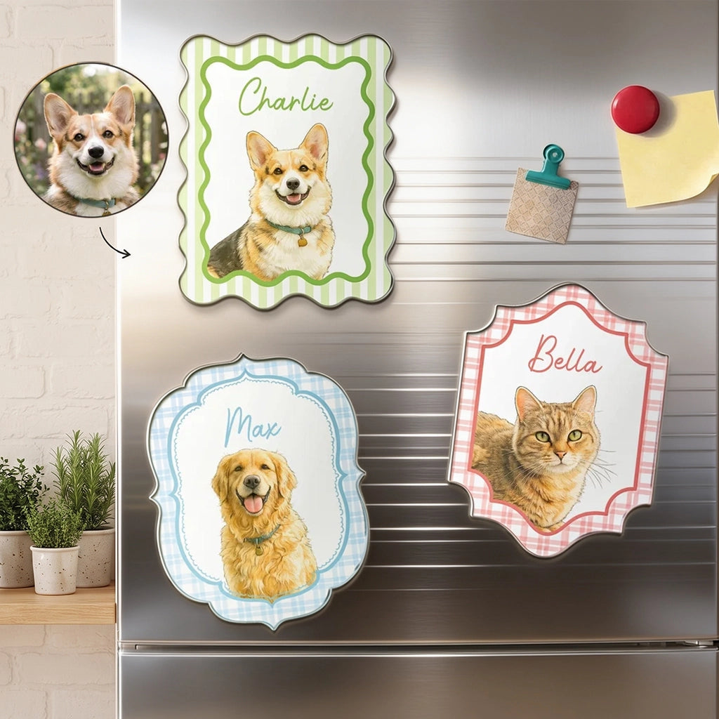 Personalized Acrylic Magnet, Watercolor Seated Pet Portrait for Refrigerator Decor, Unique Gift for Pet Owners