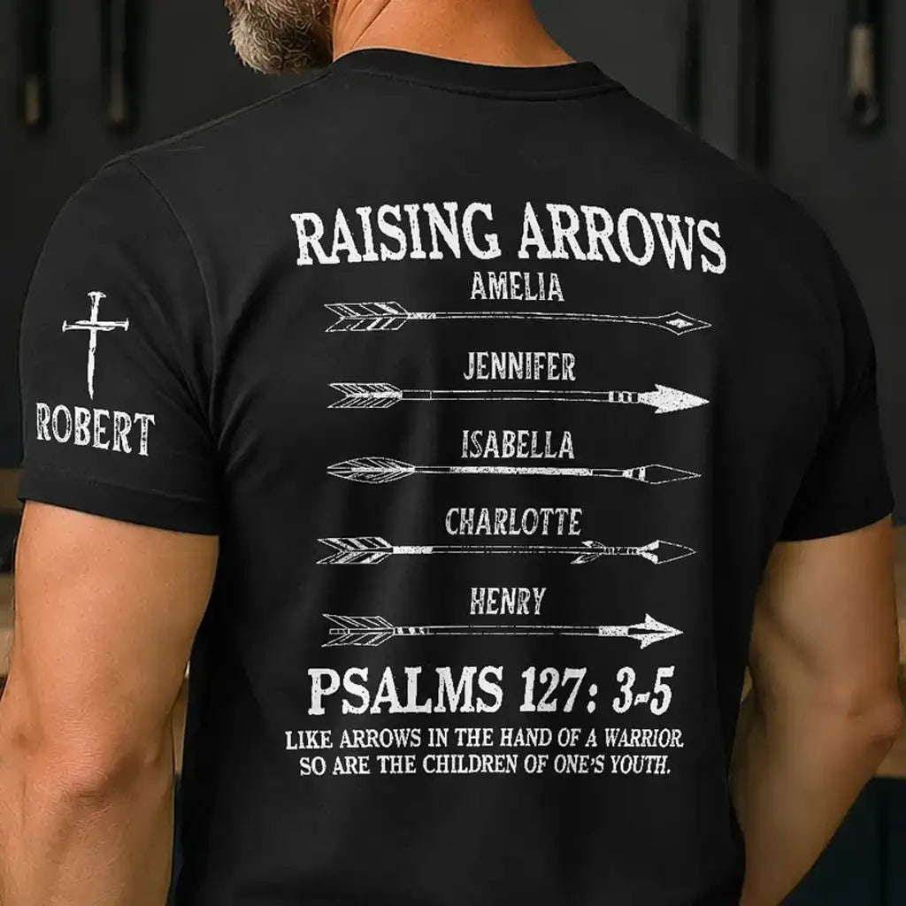 Personalized Dual Print Classic Tee with Faith Quote & Arrows, Creative Gift for Proud Dad