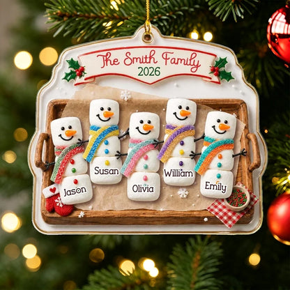 Joy Feels Like Family Personalized Acrylic Ornament, Cheerful Snowman Scene, Creative Gift for Parents