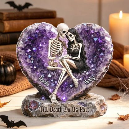 Personalized Shaped Acrylic Block Plaque, Embracing Skeleton Couple Halloween Decor, Unique Gift For Couple
